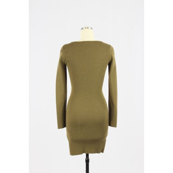 Aritzia WILFRED FREE Olive Cut-Out Rib Knit Long Sleeve Bodycon Dress, Size S - Picture 3 of 16